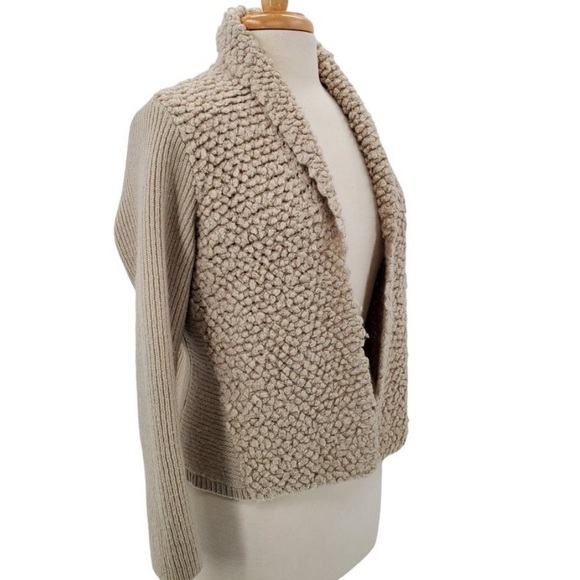Chicos Women’s Size 3 Beige Wool Blend Knitted Open Front Sweater Cardigan. - Picture 2 of 10